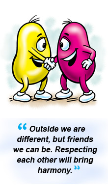 Outside we are different, but friends we can be. Respecting each other will bring harmony